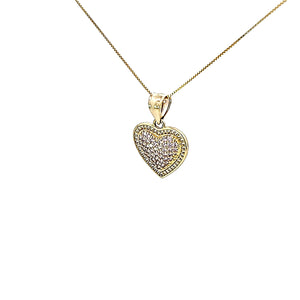 10K Solid Yellow Gold Cz Heart Pendant Charm with Box Chain