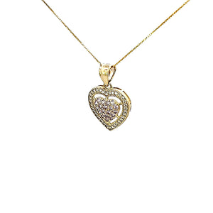 10K Solid Yellow Gold Cz Heart Pendant Charm with Box Chain