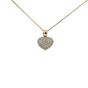 10K Solid Yellow Gold Cz Heart Pendant Charm with Box Chain