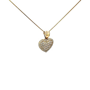 10K Solid Yellow Gold Cz Heart Pendant Charm with Box Chain