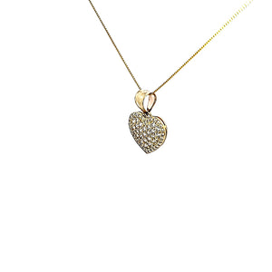 10K Solid Yellow Gold Cz Heart Pendant Charm with Box Chain