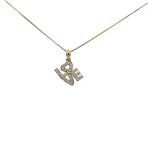 10K Solid Yellow Gold Cz Love Pendant Charm with Box Chain