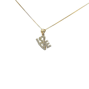 10K Solid Yellow Gold Cz Love Pendant Charm with Box Chain
