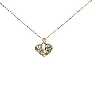 10K Solid Yellow Gold Cz Broken Heart Pendant Charm with Box Chain
