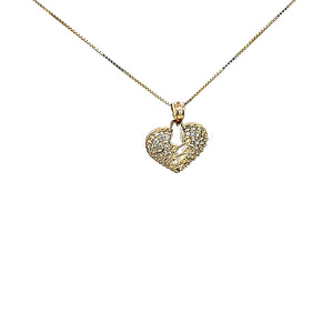10K Solid Yellow Gold Cz Broken Heart Pendant Charm with Box Chain