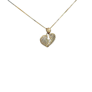 10K Solid Yellow Gold Cz Broken Heart Pendant Charm with Box Chain