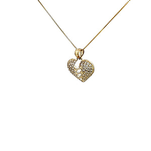 10K Solid Yellow Gold Cz Broken Heart Pendant Charm with Box Chain