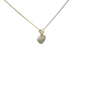 10K Solid Yellow Gold Small Cz Heart Charm with Box Chain