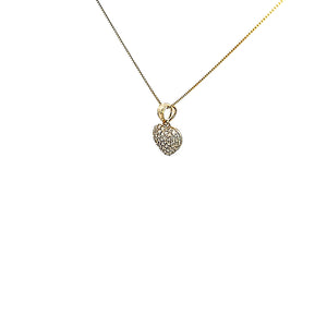 10K Solid Yellow Gold Small Cz Heart Charm with Box Chain