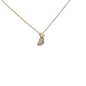 10K Solid Yellow Gold Cz Small Hanging Heart Charm with Box Chain