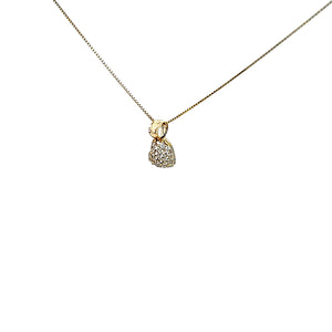 10K Solid Yellow Gold Cz Small Hanging Heart Charm with Box Chain