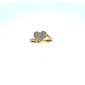 Real 10K Solid Yellow Gold Cz Heart Ring