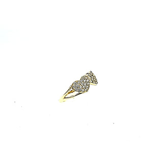 Real 10K Solid Yellow Gold Cz 2 Heart Ring
