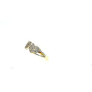 Real 10K Solid Yellow Gold Cz 2 Heart Ring