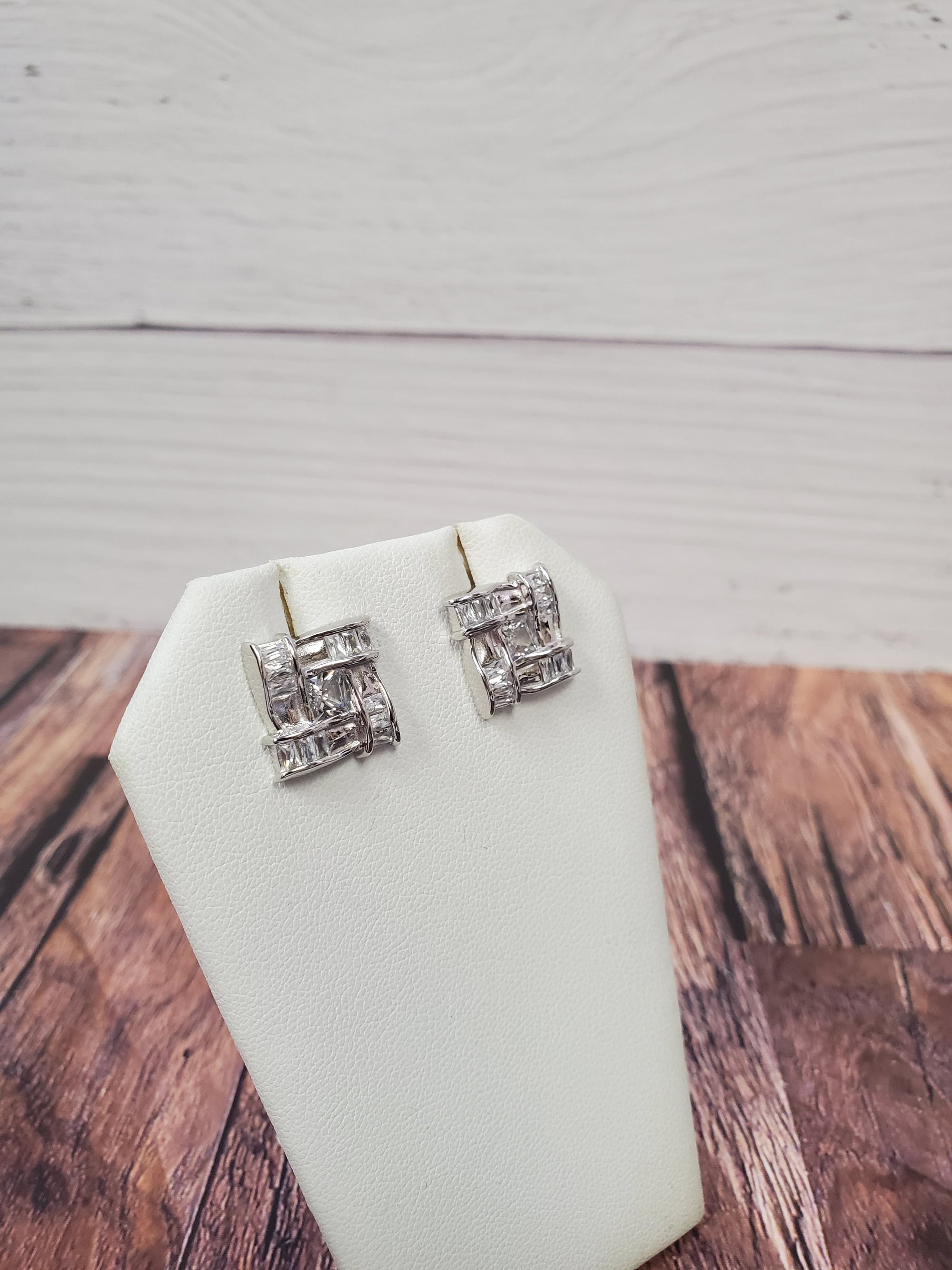 925 Sterling Silver Square Cz Earring
