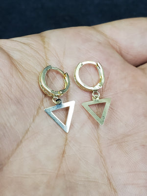 10K Solid Yellow Gold Triangle Cz Hoop Earrings for Girls womens