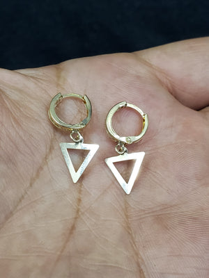 10K Solid Yellow Gold Triangle Cz Hoop Earrings for Girls womens