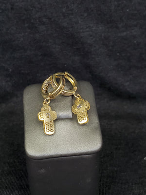 10K Solid Yellow Gold Cross Cz Earrings for Girls womens