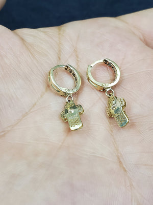 10K Solid Yellow Gold Cross Cz Earrings for Girls womens