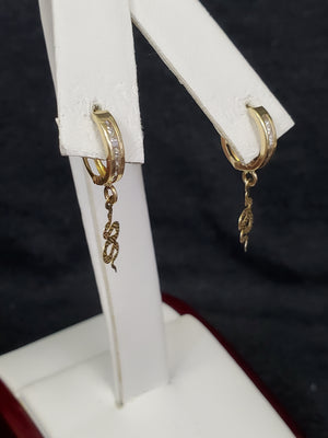 10K Solid Yellow Gold Snake Cz Hoop Earrings for Girls womens