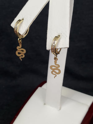10K Solid Yellow Gold Snake Cz Hoop Earrings for Girls womens