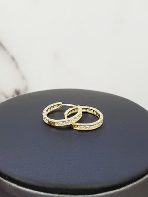 10K Solid Yellow Gold Hoop Cz Earrings for Girls womens