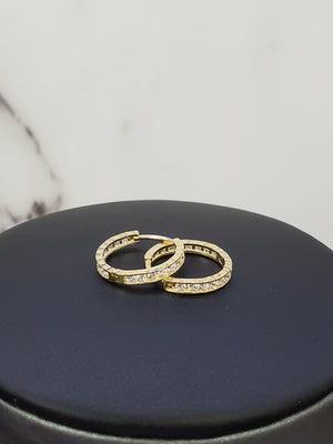 10K Solid Yellow Gold Hoop Cz Earrings for Girls womens
