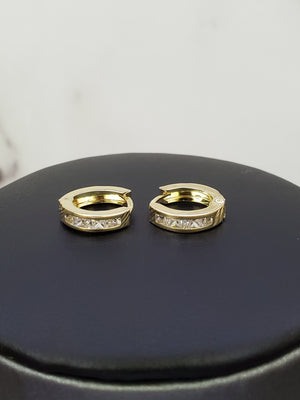 10K Solid Yellow Gold Hoop Cz Earrings for Girls womens