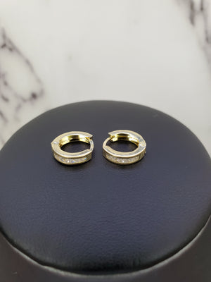10K Solid Yellow Gold Hoop Cz Earrings for Girls womens