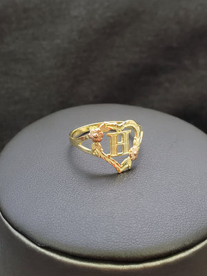 10K Solid Yellow Gold Heart Initial Ring For Women