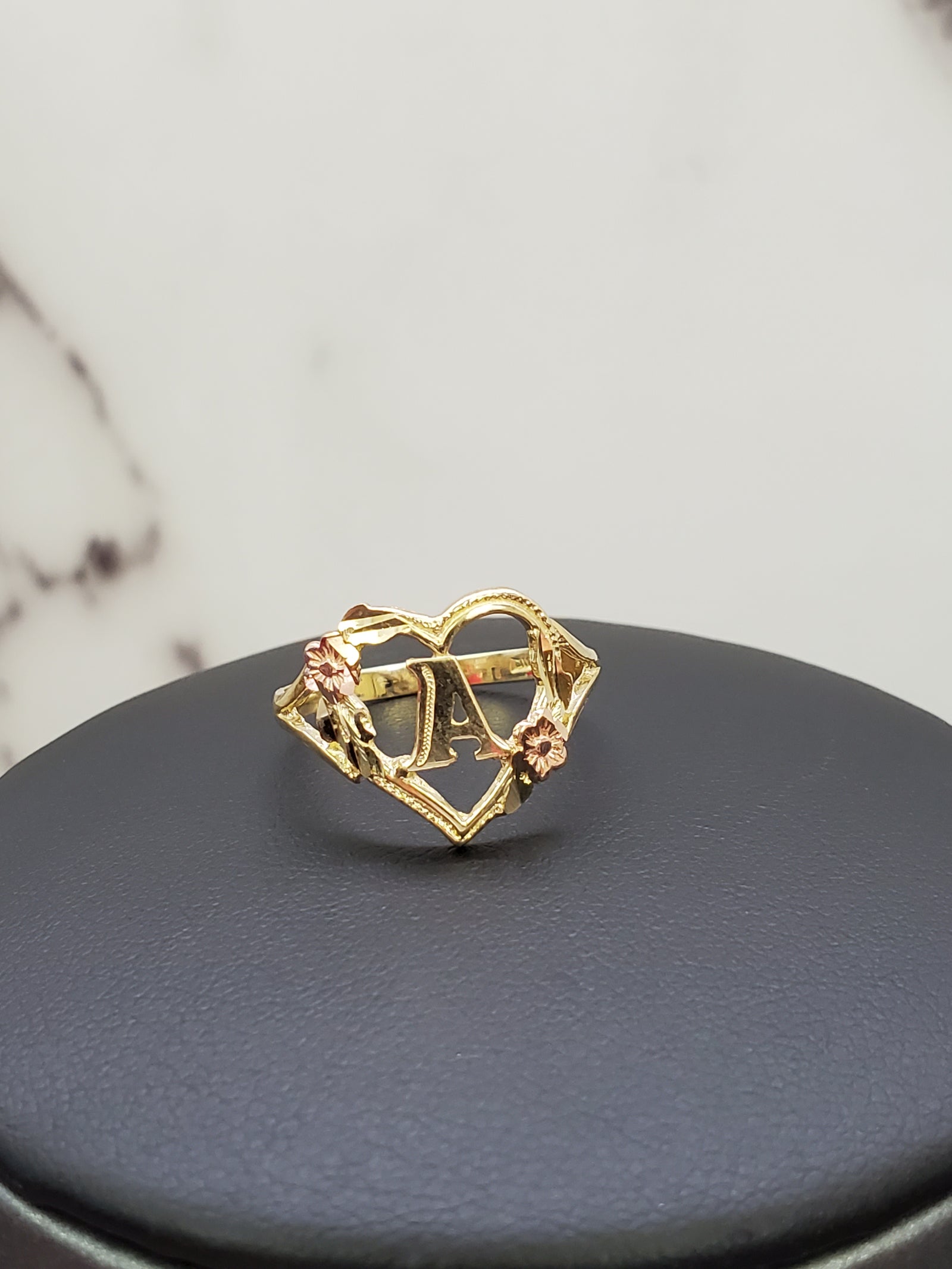 10K Solid Yellow Gold Heart Initial Ring