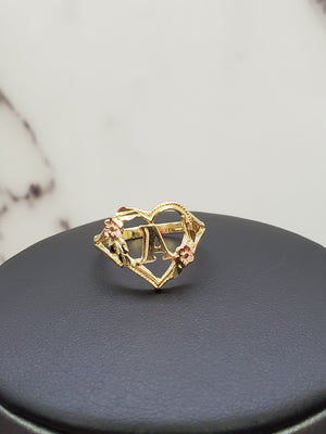 10K Solid Yellow Gold Heart Initial Ring For Women