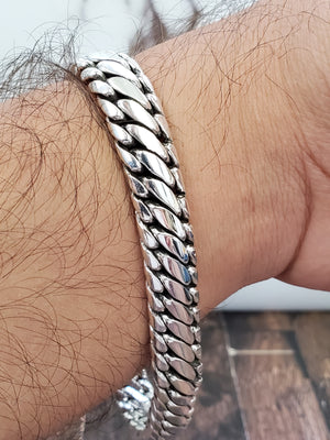 925 Sterling Silver 10.5mm Wide Braided Link Men's Ball Bracelet 9"