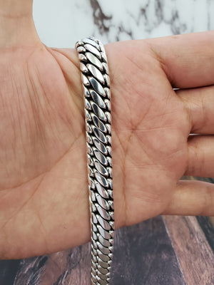 925 Sterling Silver 10.5mm Wide Braided Link Men's Ball Bracelet 7.5"