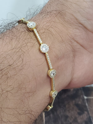 925 Sterling Silver Gold Plated Round 3mm Clear CZ Bar Link Bracelet