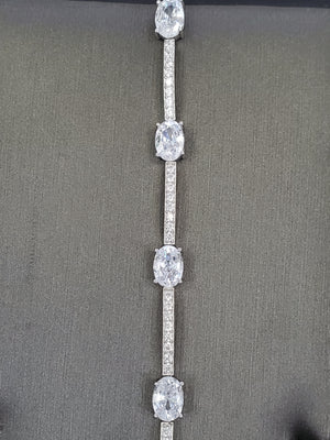 925 Solid Sterling Silver Oval Clear Cz Tennis Bracelet 7.5"