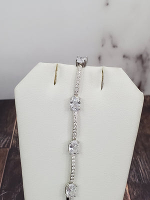 925 Solid Sterling Silver Oval Clear Cz Tennis Bracelet 7.5"