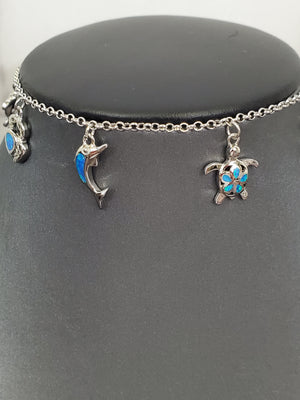 925 Sterling Silver Bracelet With Blue Opal Sealife Charm
