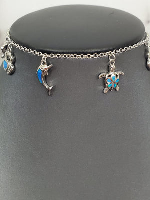 925 Sterling Silver Bracelet With Blue Opal Sealife Charm