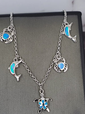 925 Sterling Silver Bracelet With Blue Opal Sealife Charm