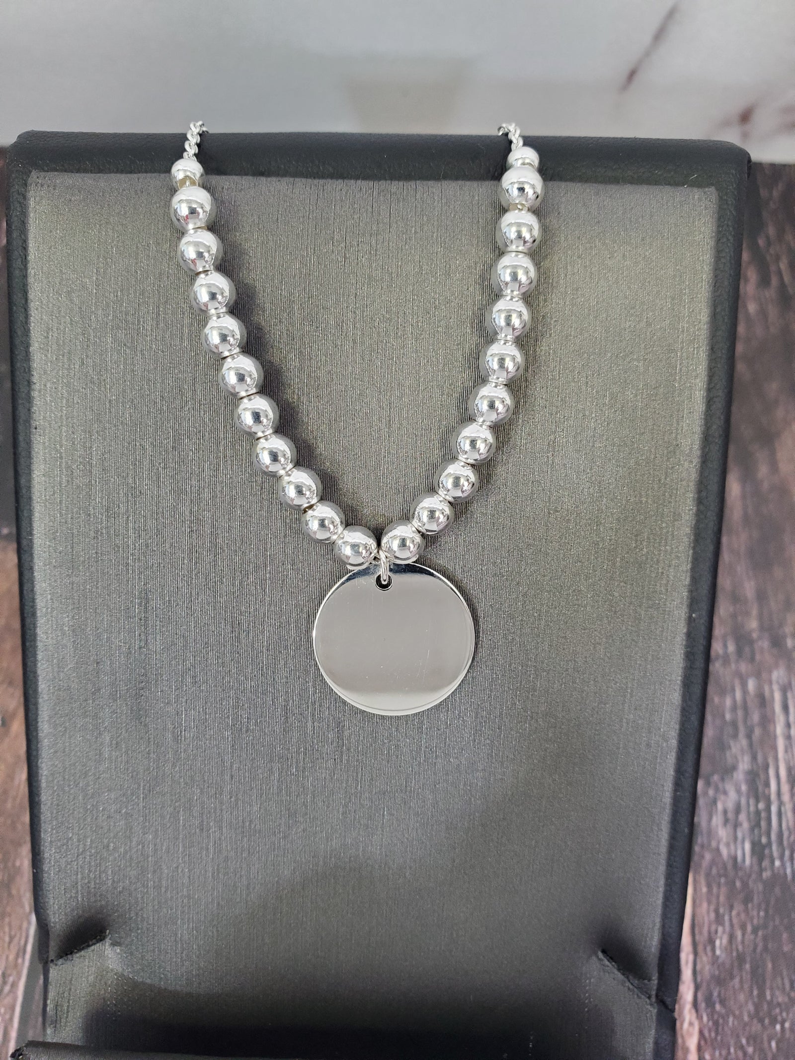 925 Sterling Silver 4mm Ball Disc Charm Adjustable Bracelet