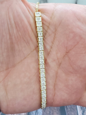 925 Sterling Silver Gold Plated Princess Cut 3mm Clear Cz Adjustable Bracelet 8"
