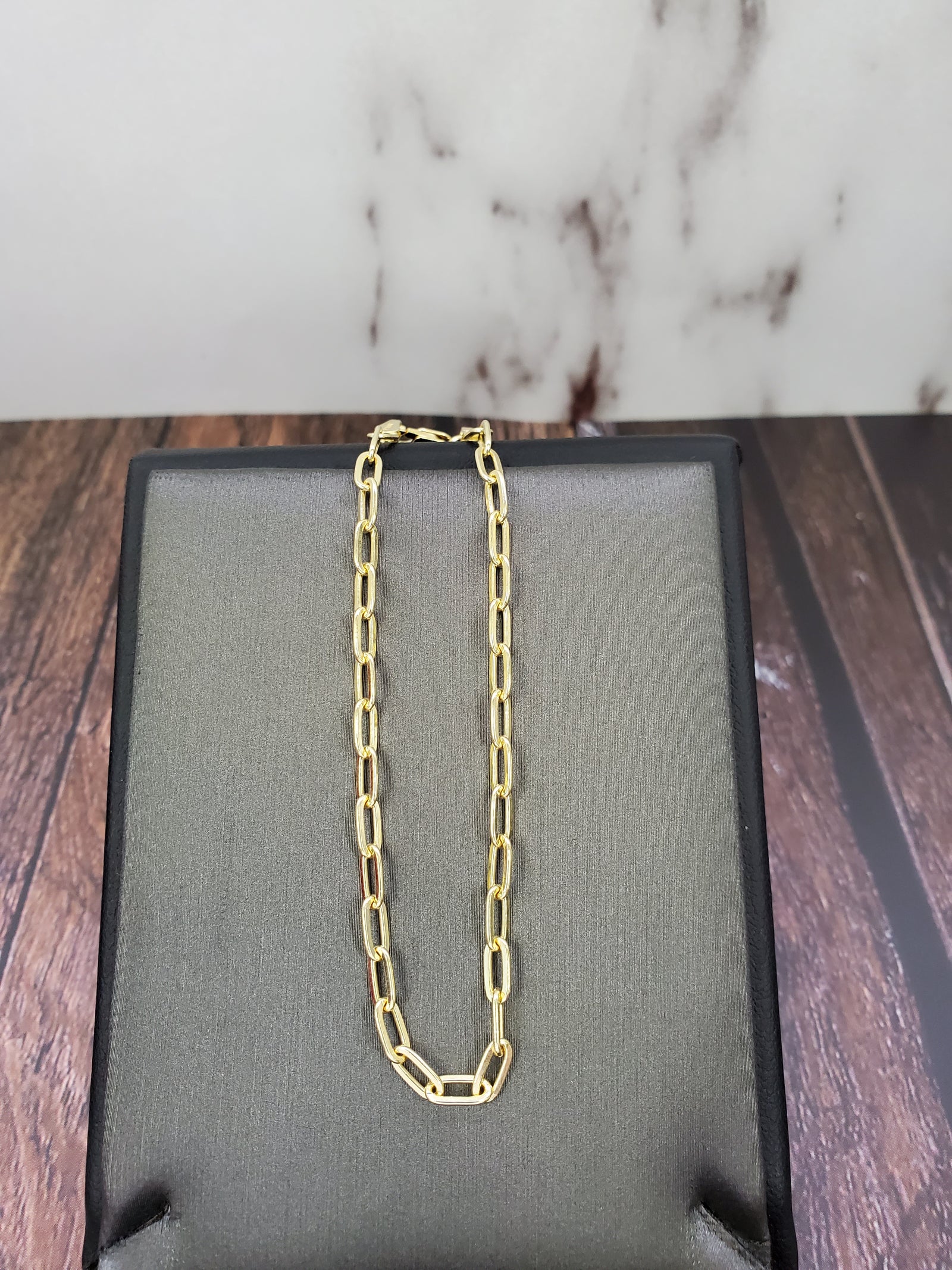 925 Sterling Silver Gold Paperclip Bracelet 7" (Made in Italy)