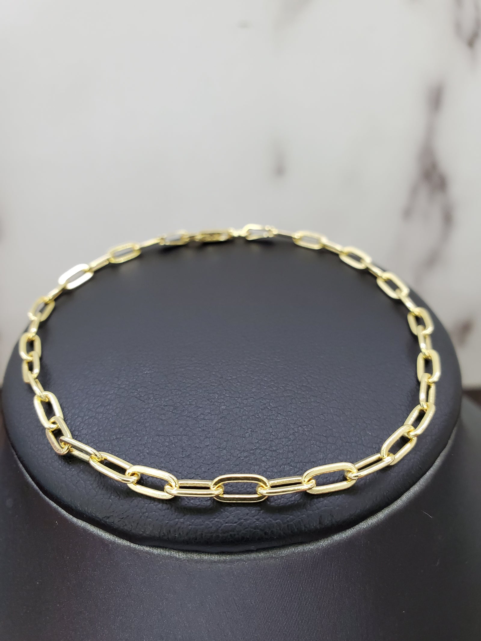 925 Sterling Silver Gold Paperclip 3mm Bracelet 7"