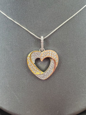 925 Sterling Silver Tri Color Plated Open Swirl Heart Cz Pendant