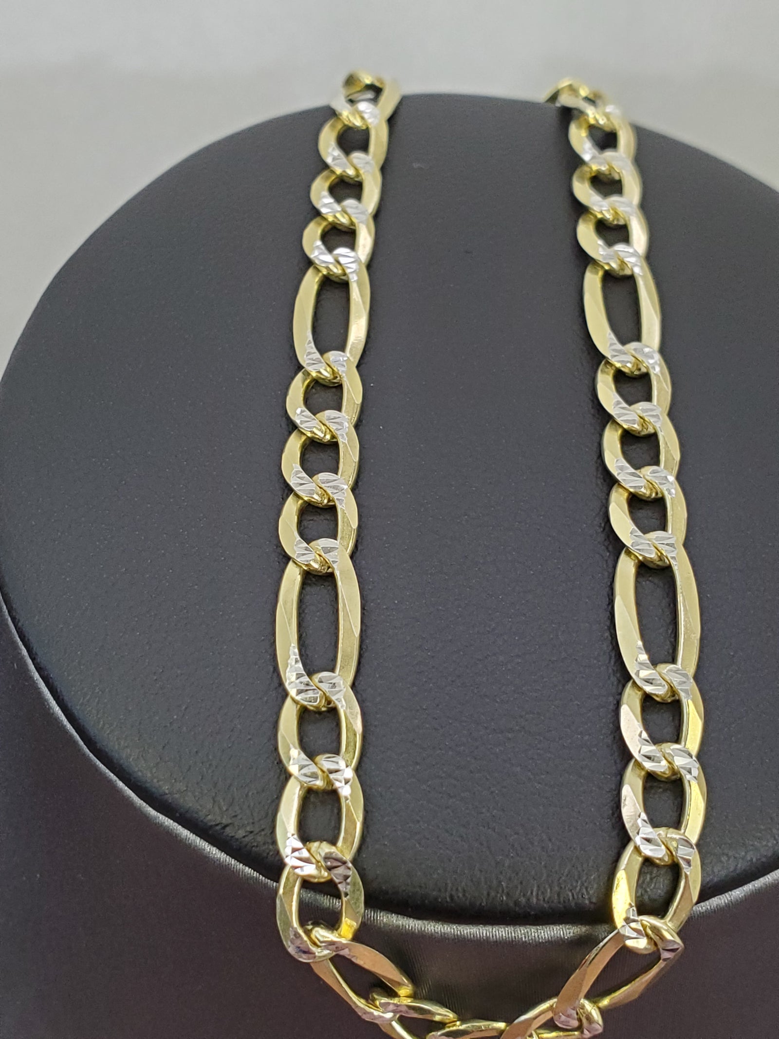 925 Sterling Silver Two Tone Gold Plated Heavy Figaro Bracelet 8.5mm - 8"