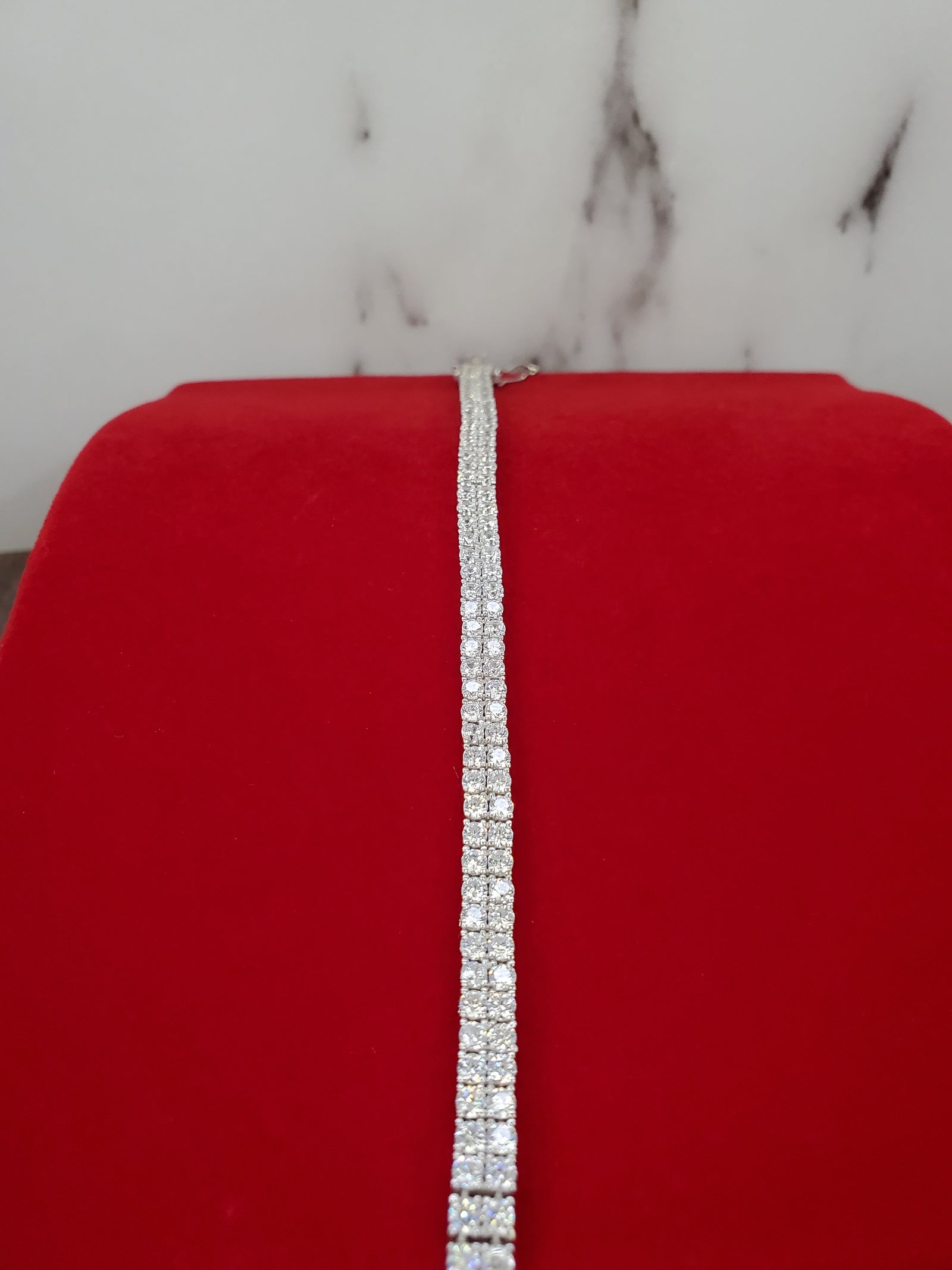 925 Solid Sterling Silver 2 Row Round 3mm CZ Tennis Bracelet