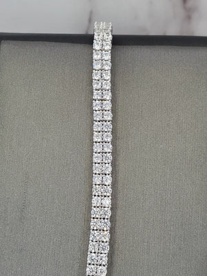 925 Solid Sterling Silver 2 Row Round 3mm CZ Tennis Bracelet 7.25"