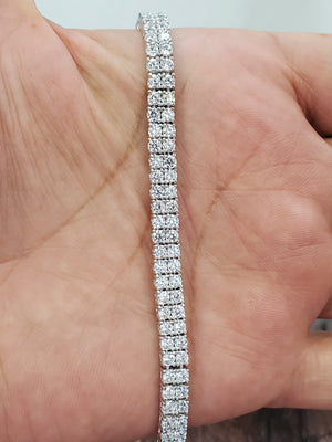 925 Solid Sterling Silver 2 Row Round 3mm CZ Tennis Bracelet 7.25"