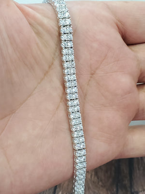 925 Solid Sterling Silver 2 Row Round 3mm CZ Tennis Bracelet 7.25"